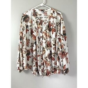 Old Navy Women 2XL Top Ivory Floral Paisley Peasant Poet Blouse Boho Cottagecore